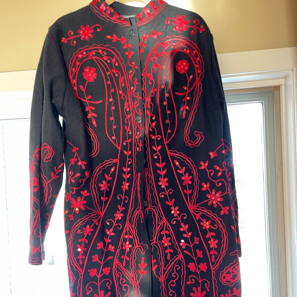 Womens red beaded coat